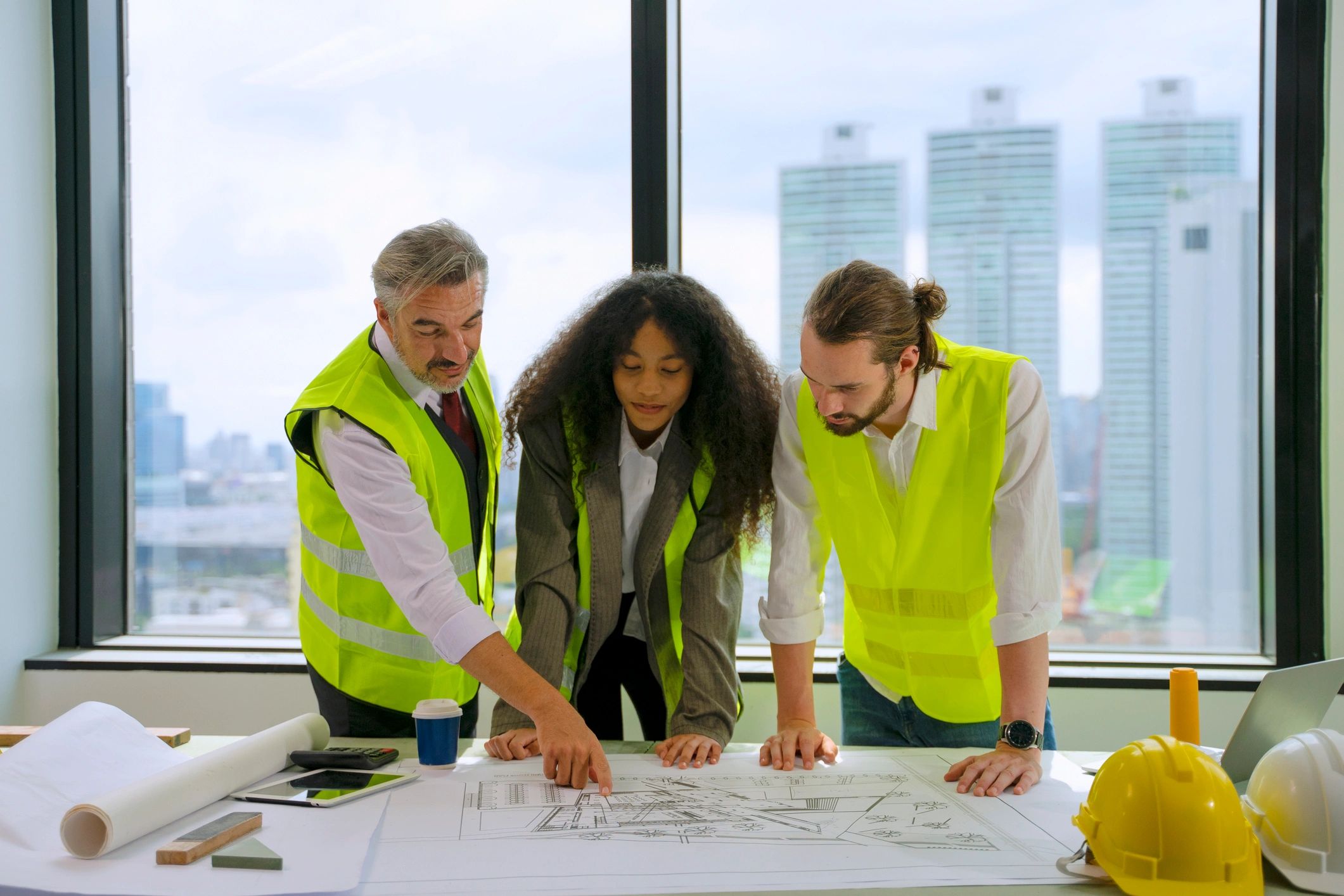 Engineer reviewing construction and building systems on site