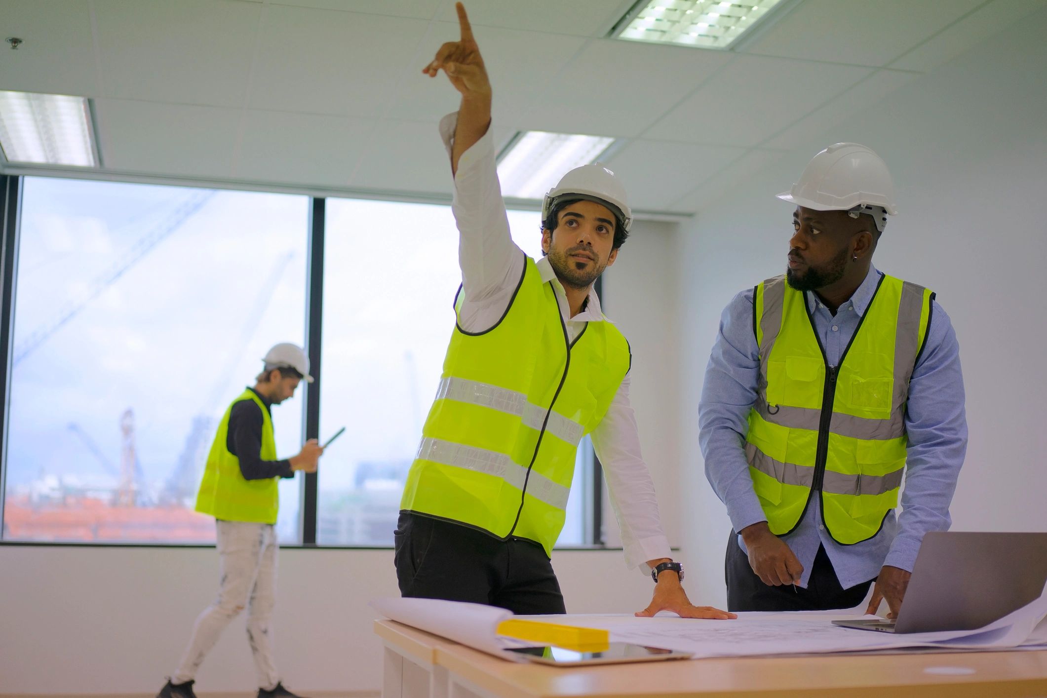 Construction engineer working on a high-rise building project